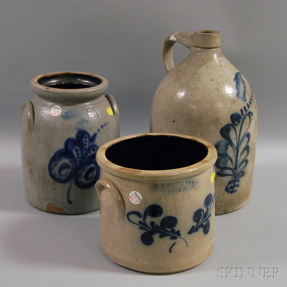 Appraisal: Three Cobalt-decorated Stoneware Vessels late th century an F B