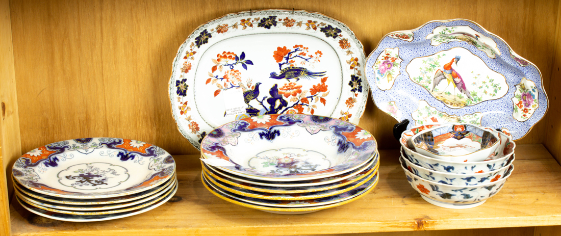 Appraisal: ONE SHELF OF TABLEWARE INCLUDING ENGLISH IRONSTONE PLATES TAKAHASHI JAPAN