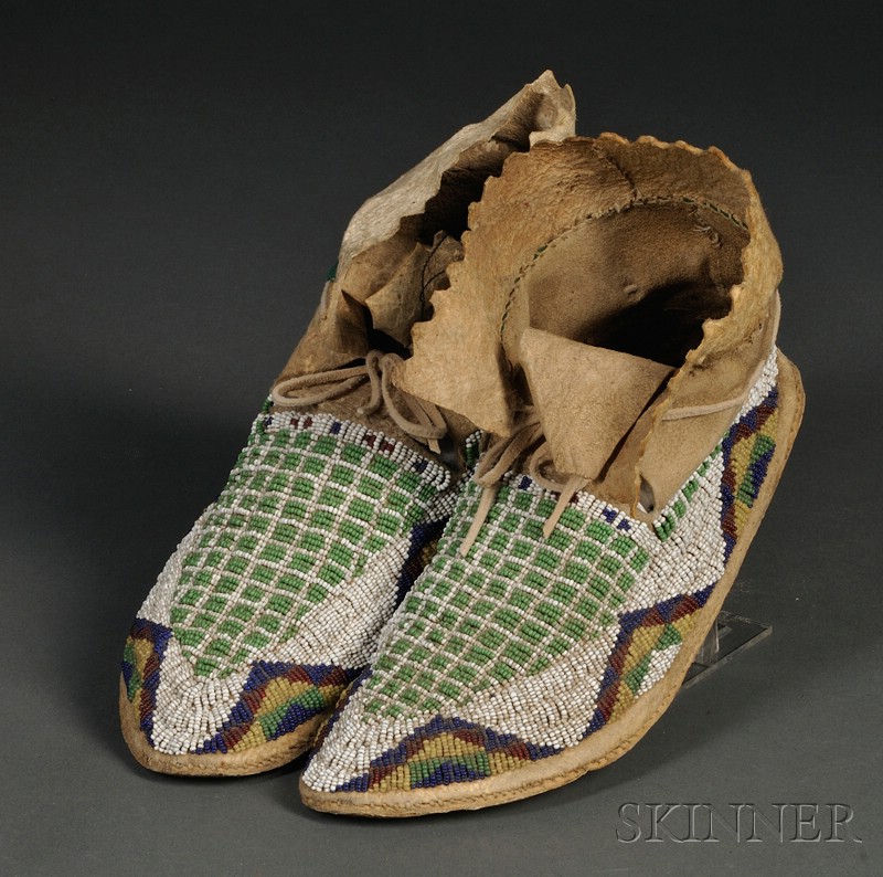 Appraisal: Central Plains Beaded Hide Moccasins Lakota c late th century