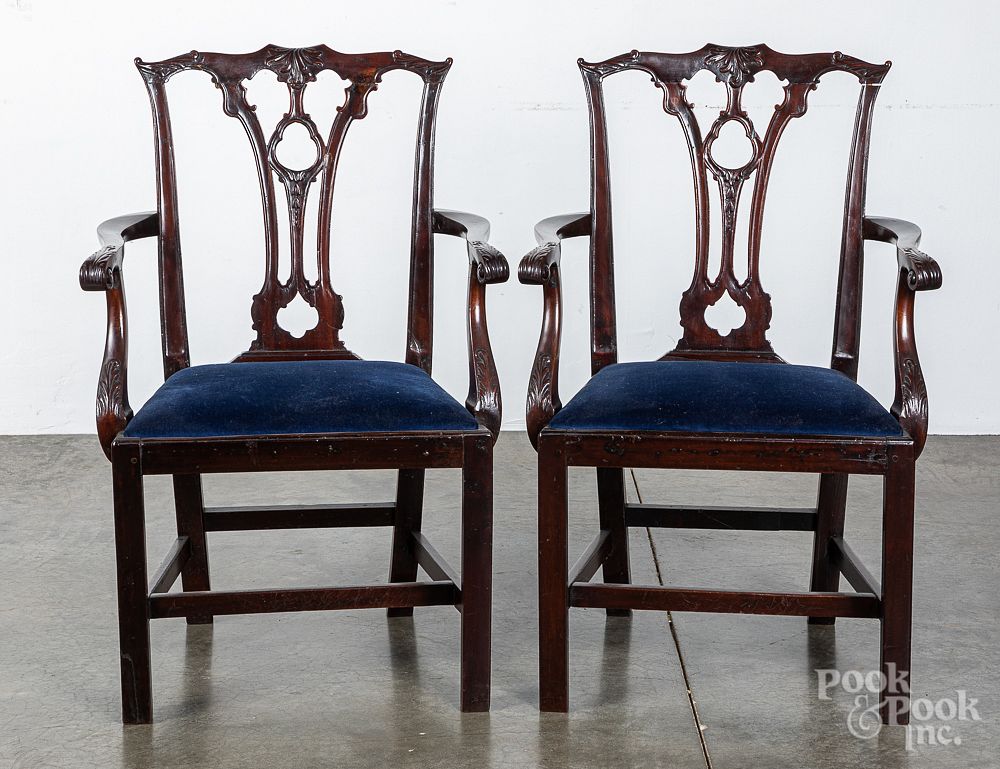 Appraisal: Pair of George III carved mahogany armchairs Pair of George