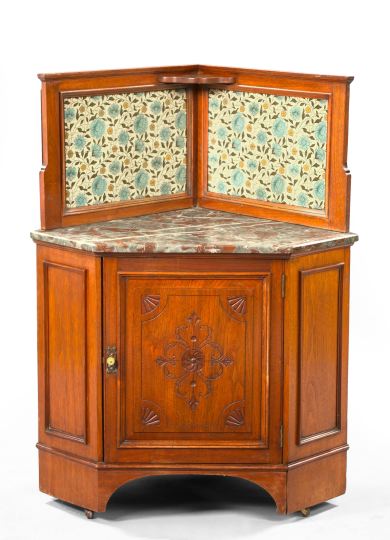 Appraisal: Victorian Tile-Mounted Mahogany and Marble-Top Corner Washstand fourth quarter th