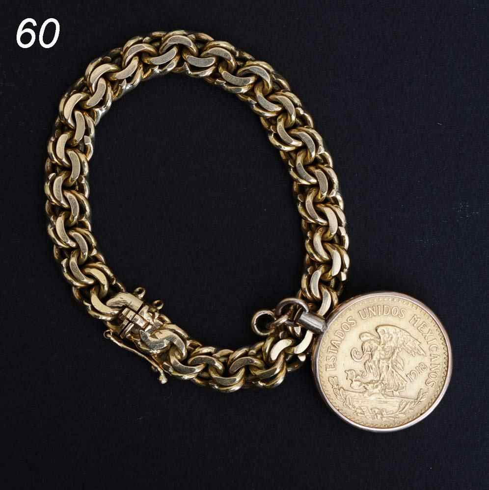 Appraisal: k Gold Bracelet with Mexican Gold Twenty Peso Coin dwt