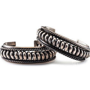 Appraisal: Pair of Matching Navajo Silver Cuff Bracelets mid - third