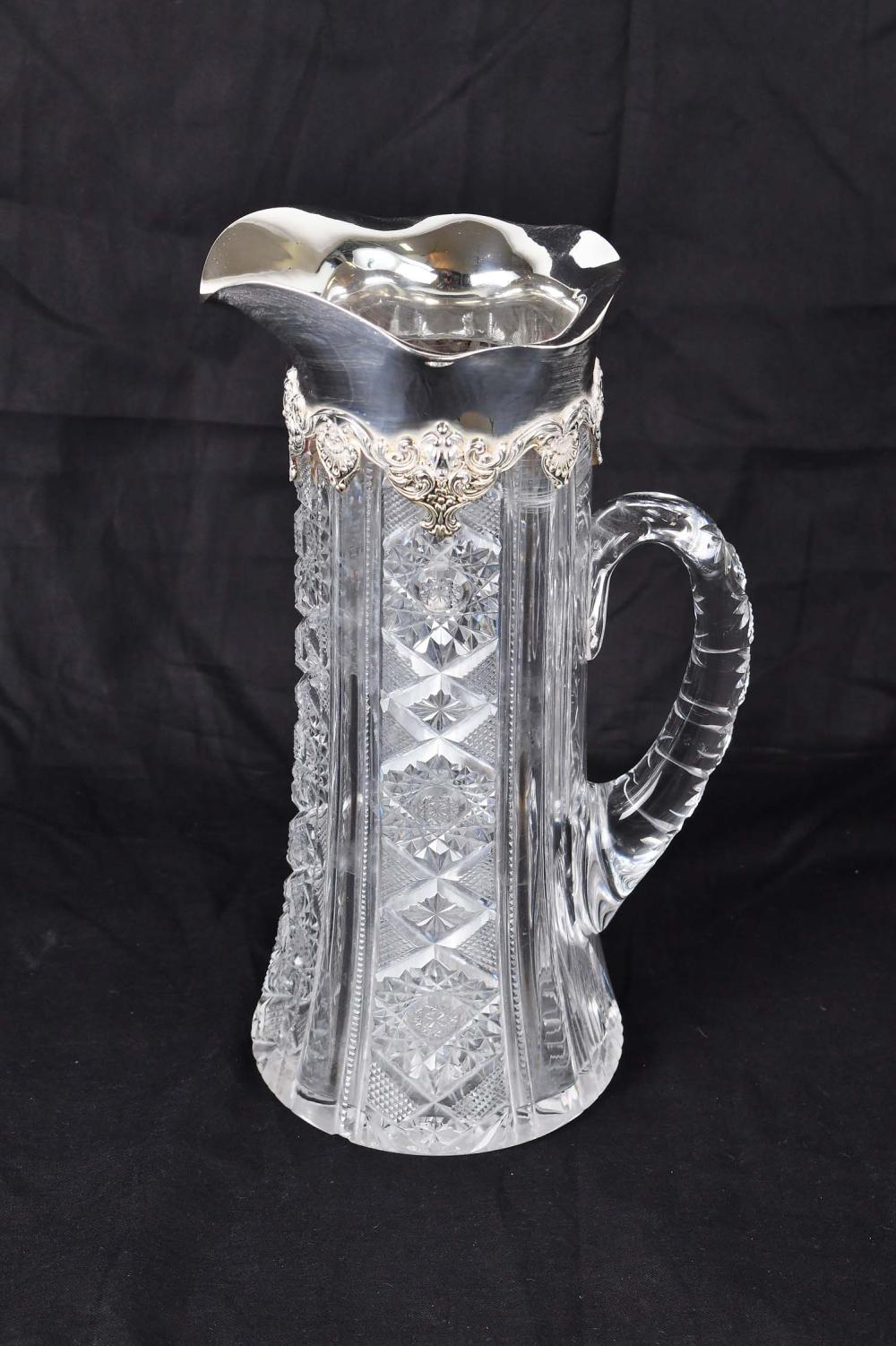 Appraisal: STERLING SILVER MOUNTED CUT GLASS PITCHERCirca With Birmingham assay mark