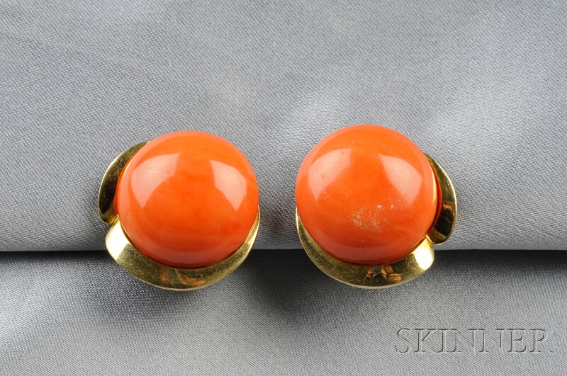 Appraisal: kt Gold and Coral Earclips Tiffany Co each set with