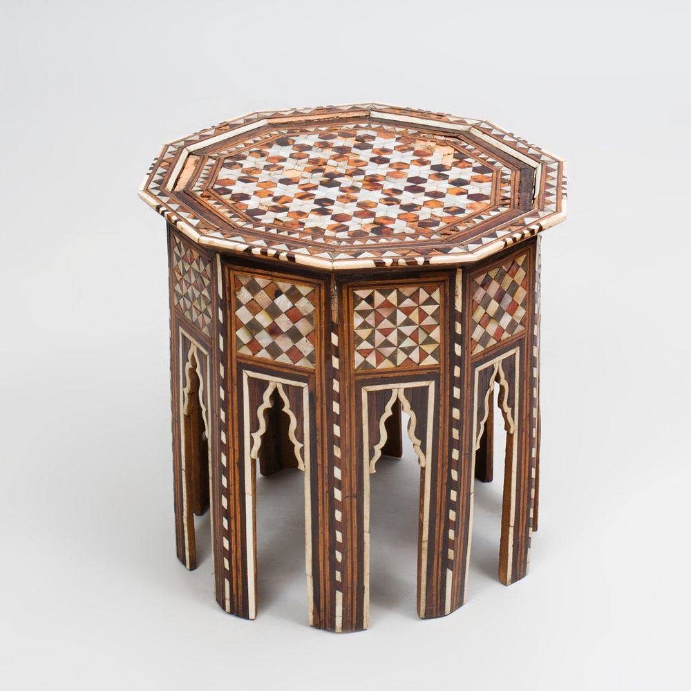 Appraisal: Moroccan Inlaid Mother of Pearl Bone and Hardwood Octagonal Table