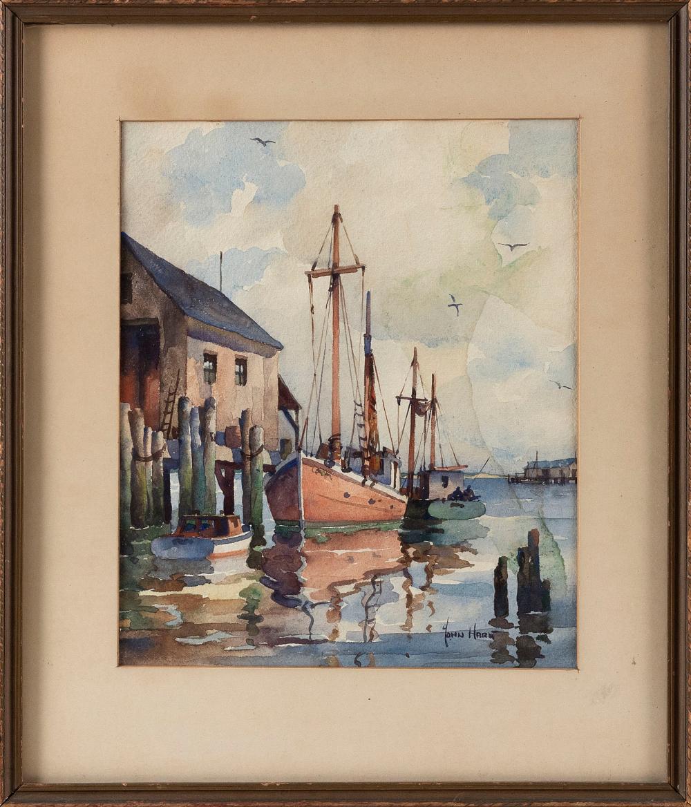 Appraisal: JOHN CUTHBERT HARE MASSACHUSETTS FLORIDA - FISHING BOATS AT DOCK