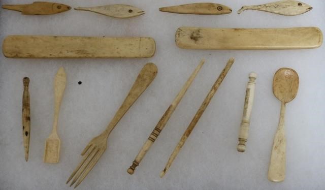 Appraisal: THIRTEEN TH CENTURY SCRIMSHAWED AND PLAINWHALEBONE ITEMS TO INCLUDE FOUR