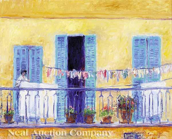 Appraisal: James Scoppettone American California b French Balcony Menten France oil