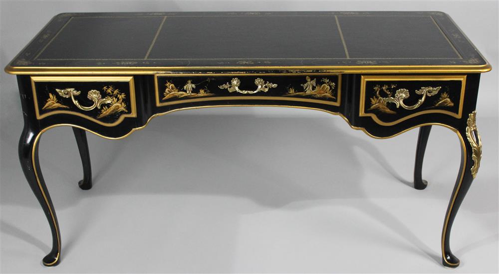 Appraisal: LOUIS XV STYLE BLACK CHINOISERIE DESK WITH LEATHER INSET TOP