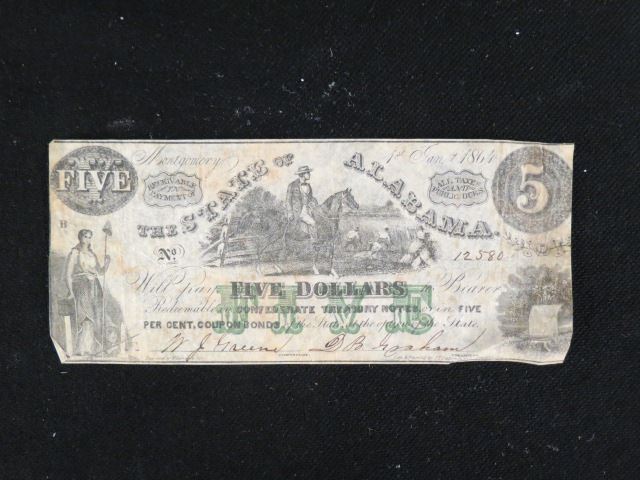 Appraisal: Confederate Note Montgomery Alabama with cotton pickers and lady justice