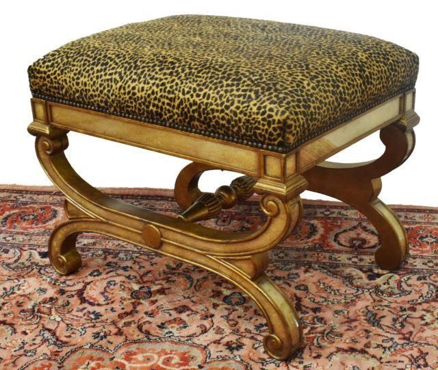 Appraisal: Neoclassical style parcel gilt bench late th c with leopard