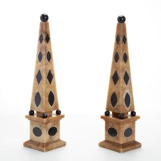 Appraisal: Pair Italian marble inlaid alabaster obelisks Pair Italian marble inlaid