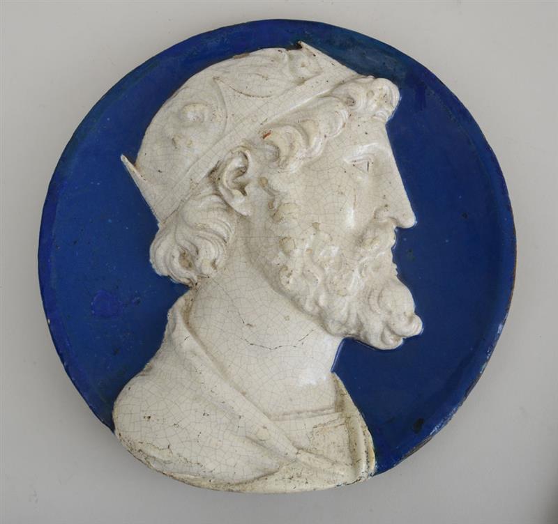 Appraisal: ITALIAN RENAISSANCE STYLE GLAZED POTTERY RELIEF RONDEL PORTRAIT The profile