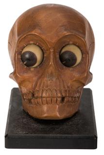 Appraisal: J Oswald Rotating Eyes Skull Desk Clock Figural carved wooden