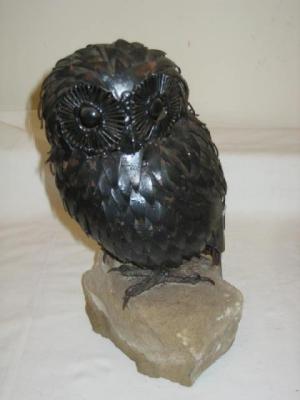 Appraisal: A PAINTED METAL SCULPTURE of an owl by T H