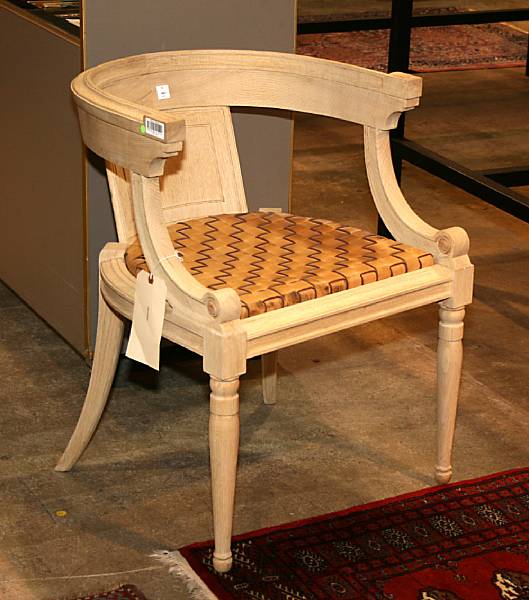 Appraisal: An Italian Neoclassical style bleached oak and woven leather upholstered