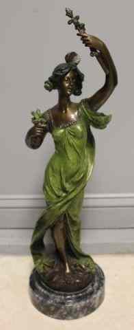 Appraisal: Bronze Patinated Sculpture of an Art NouveauLady On a marble