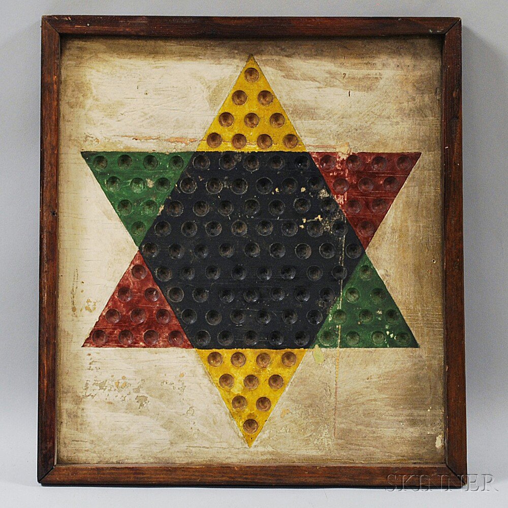 Appraisal: Painted Pine Chinese Checkers Board th th century the black-