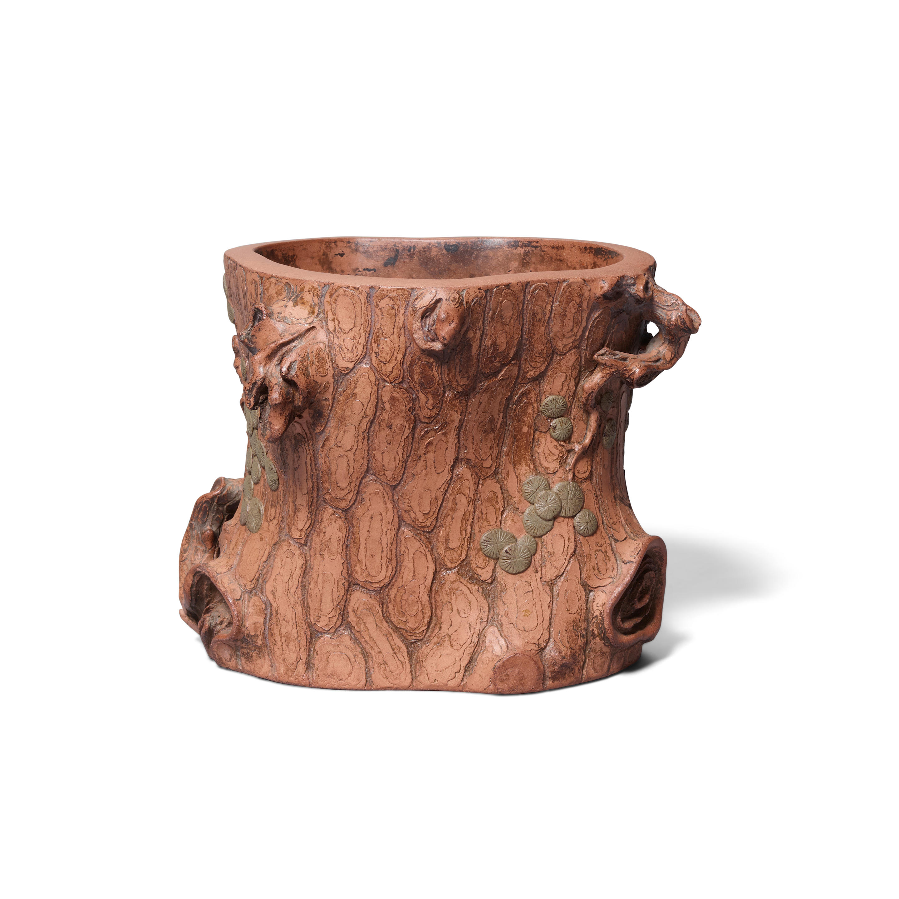 Appraisal: A YIXING TRUNK-FORM BRUSHPOT th century th century Naturalistically modeled