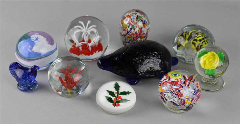 Appraisal: TEN IDENTIFIED GLASS PAPERWEIGHTS including a Whitell Tatum cobalt blue