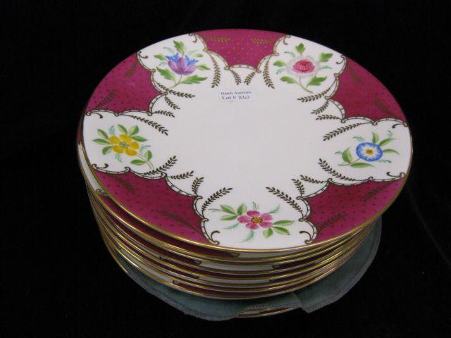 Appraisal: Wedgwood Porcelain Plates handpainted floral sprays burgundy gold trim