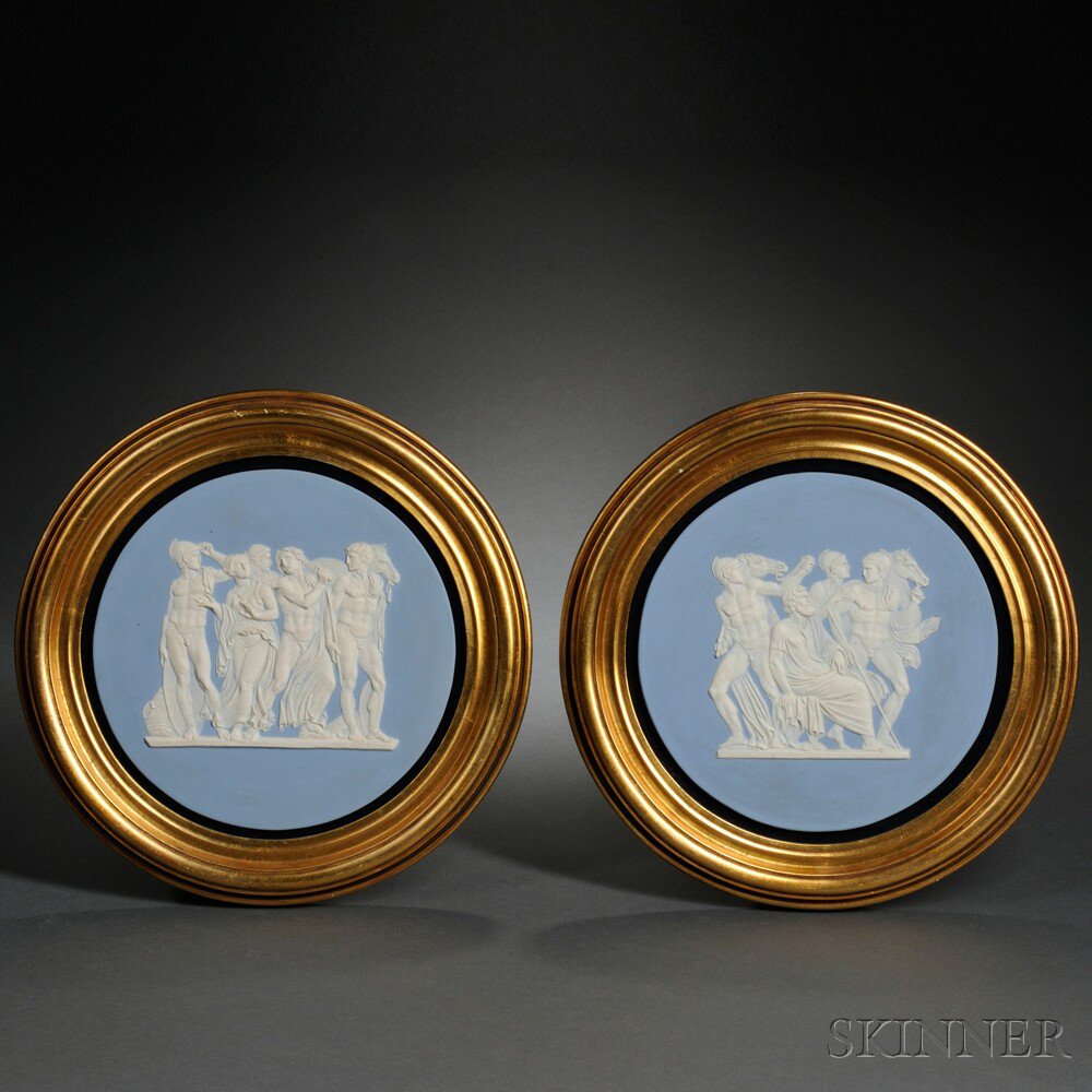 Appraisal: Pair of Wedgwood Solid Light Blue Jasper Roundels England th