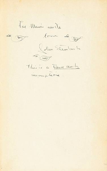 Appraisal: STEINBECK JOHN SIGNED AND INSCRIBED WITH A SKETCH OF THREE