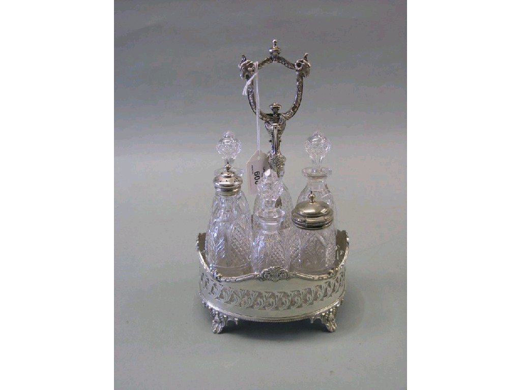 Appraisal: A late Victorian silver plated cruet set complete with six