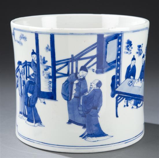 Appraisal: Chinese porcelain blue and white brush pot Of cylindrical form