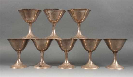 Appraisal: Eight American sterling silver wine stems Stieff Baltimore dated pattern