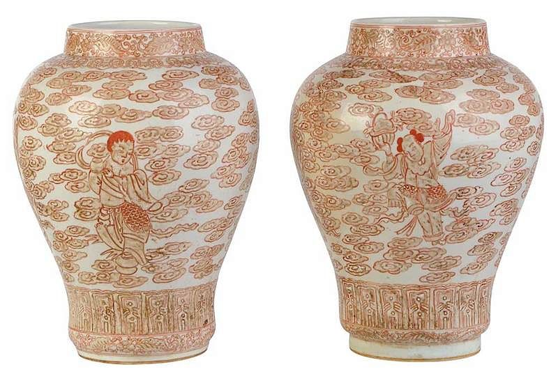 Appraisal: Near Pair Chinese Vases with Enamel Decoration possibly Qing dynasty