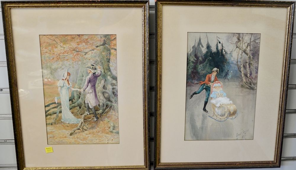 Appraisal: Set of four Ernest Linzell watercolor on paper Victorian Romantic