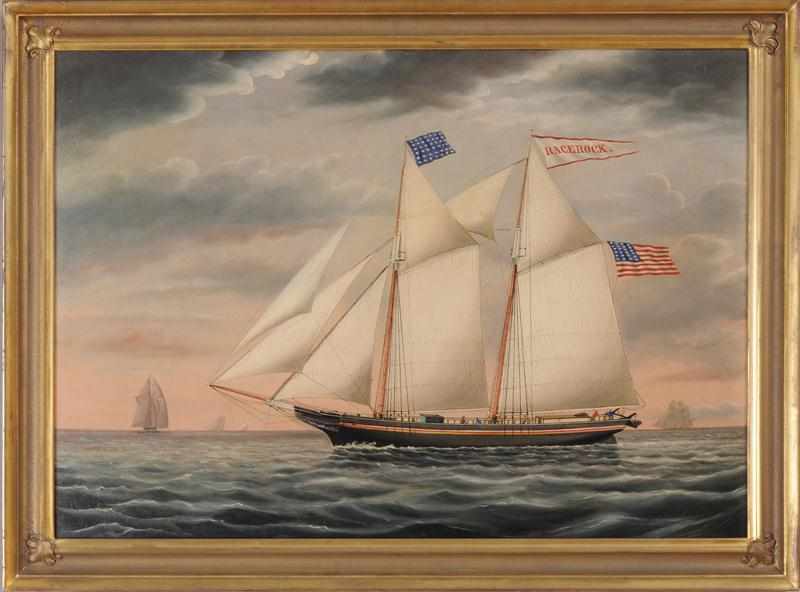 Appraisal: MANNER OF JAMES BABBIDGE - SCHOONER RACE ROCK Oil on