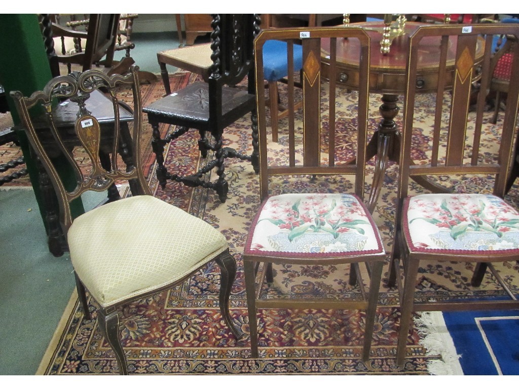 Appraisal: Pair of Edwardian inlaid parlour chairs and another pair