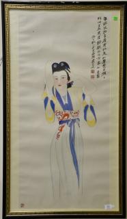 Appraisal: Two Oriental framed scrolls including watercolor on paper with praying