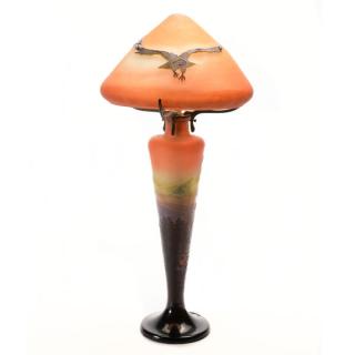 Appraisal: Gall Cameo Landscape Glass Lamp Gall Cameo Landscape Glass Lamp