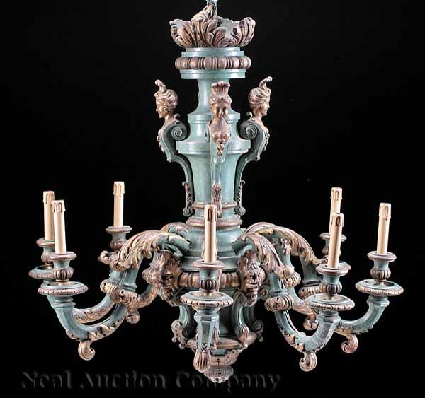 Appraisal: A Very Decorative Rococo-Style Eight-Arm Chandelier carved with busts of