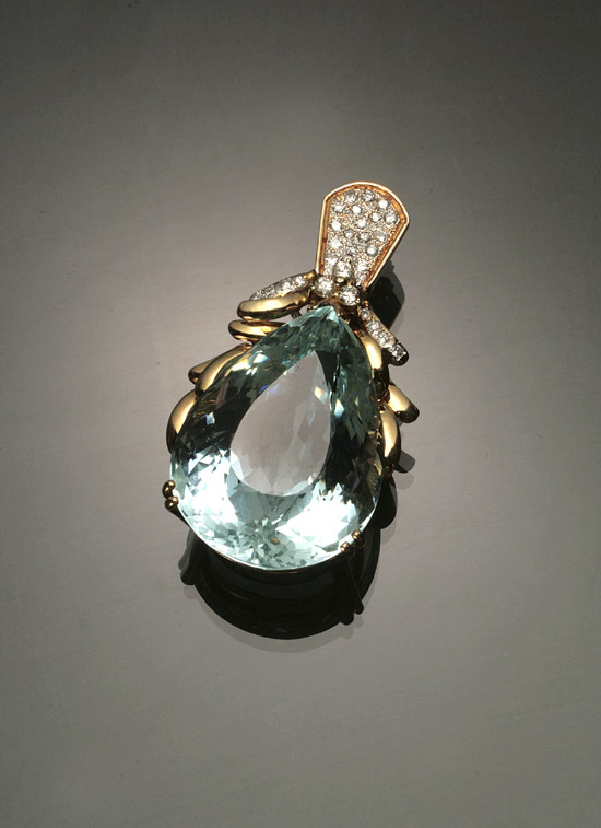 Appraisal: -Karat Yellow-Gold Aquamarine and Diamond Enhancer Set with one large