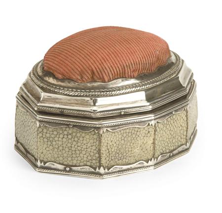 Appraisal: EDWARD SPENCER TRINKET BOX CIRCA silver walnut and shagreen facetted