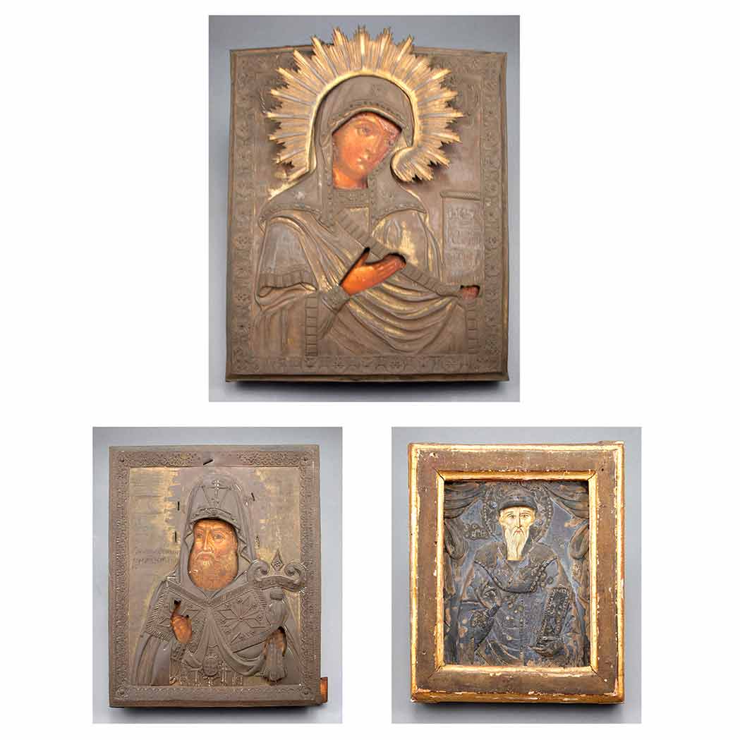 Appraisal: Group of Continental Polychrome Decorated Icons th th Century Each