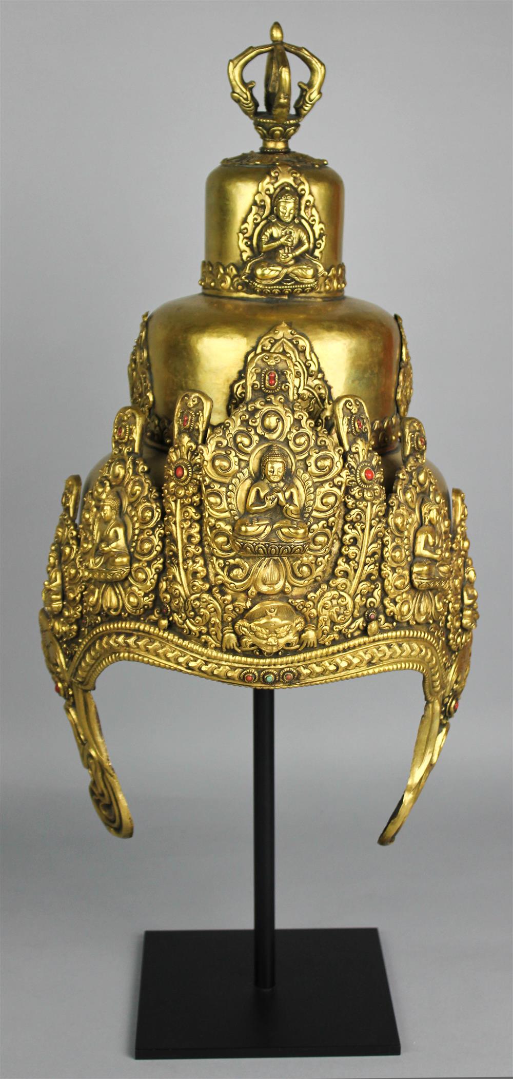 Appraisal: SINO-TIBETAN GILT-BRONZE RITUAL HEADDRESS cast as an imitation of the