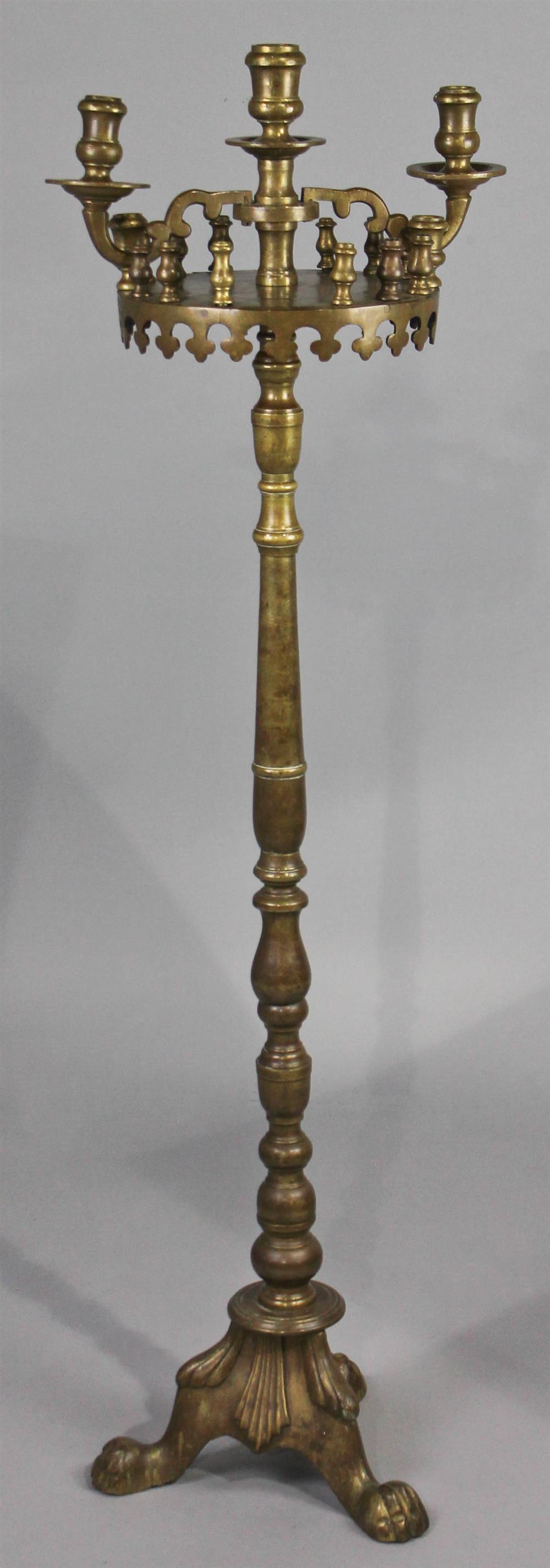 Appraisal: ECCLESIASTICAL HEAVY BRASS FLOOR CANDELABRA embossed oval stamp barely legible