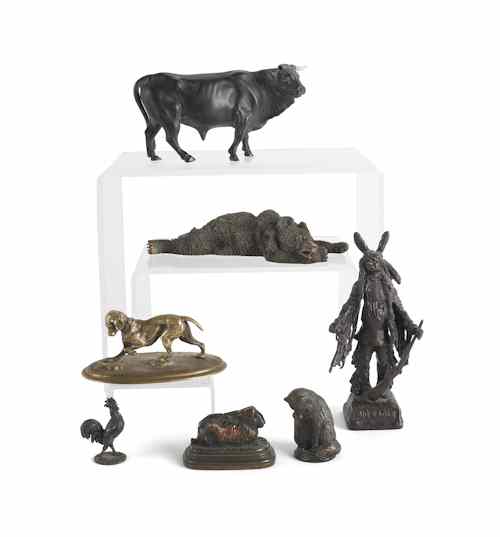 Appraisal: Six bronze animals th th c together with a figure