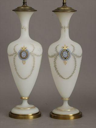 Appraisal: Pair of Bristol Gilt and Enameled Glass Vases Mounted as