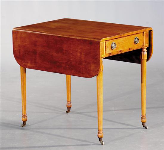 Appraisal: American inlaid cherry Pembroke table labeled Bonhard's Cleveland Ohio rectangular