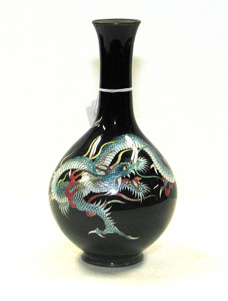 Appraisal: A black ground cloisonn enamel bottle vase Meiji Taisho Period