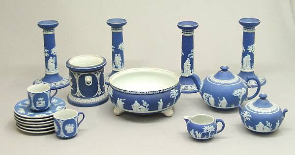 Appraisal: Seventeen pieces of Wedgwood blue jasper second quarter th century