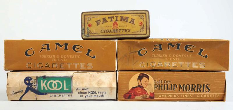 Appraisal: Lot Of Empty Cigarette Cartons Tins This lot includes a