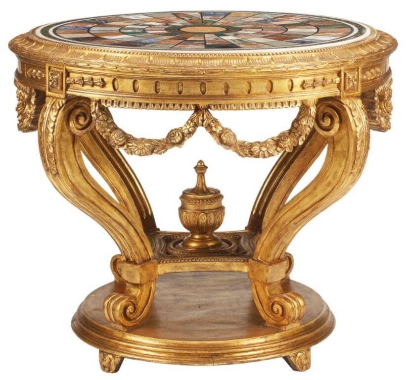 Appraisal: Regence style gilt center table with specimen marble top approx